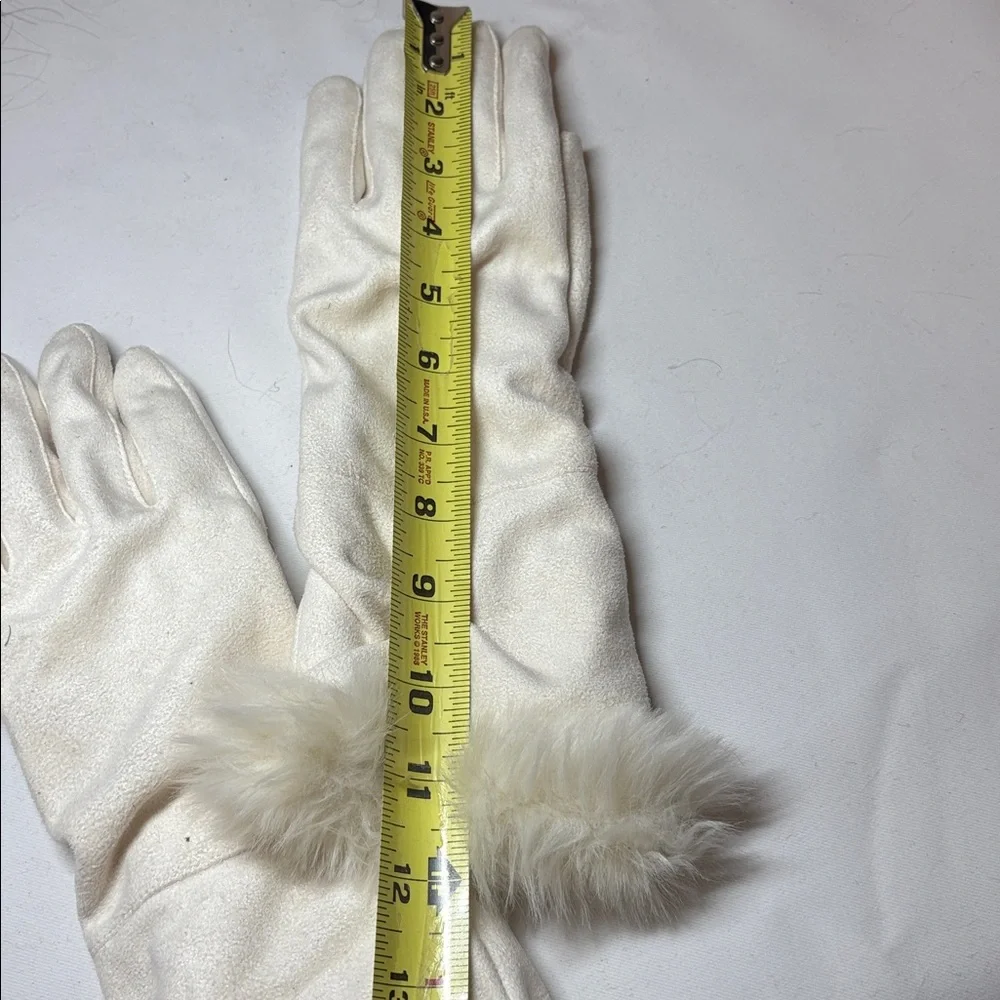 Coldwater Creek Ivory Poly Faux Fur decorated Long Gloves Medium